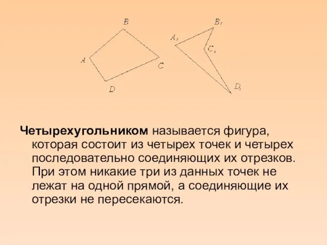 Четырехугольником называется фигура, которая состоит из четырех точек и четырех