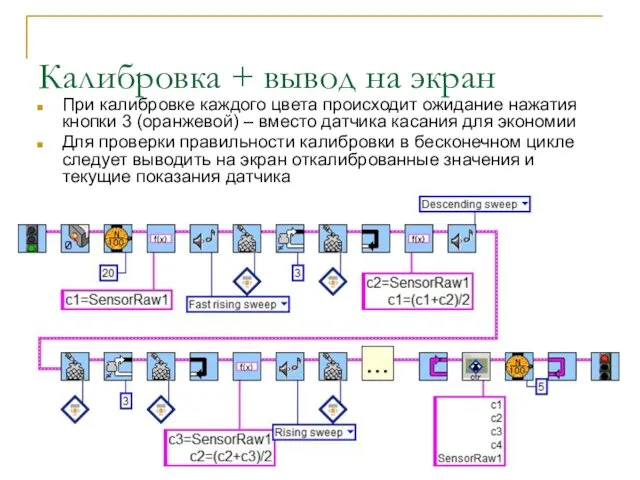 Калибровка + вывод на экран При калибровке каждого цвета происходит