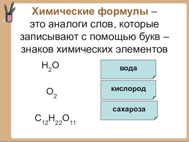 Химические формулы – это аналоги слов, которые записывают с помощью