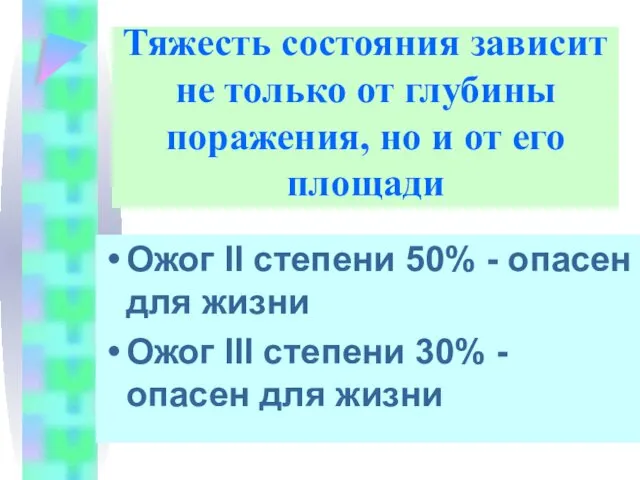 Тяжесть состояния зависит не только от глубины поражения, но и от его площади