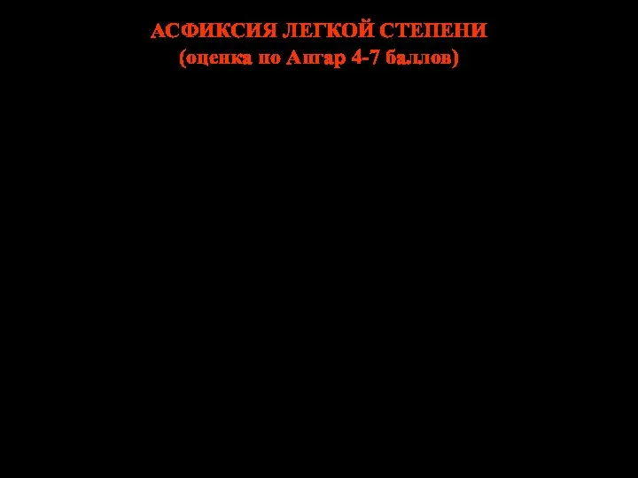 АСФИКСИЯ ЛЕГКОЙ СТЕПЕНИ (оценка по Апгар 4-7 баллов) Нормальное дыхание