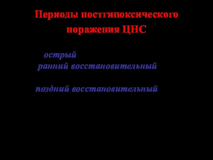 Периоды постгипоксического поражения ЦНС острый - 7-10 дней – до