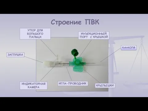 Строение ПВК ИНЪЕКЦИОННЫЙ ПОРТ С КРЫШКОЙ КАНЮЛЯ КРЫЛЫШКИ ИГЛА-ПРОВОДНИК ИНДИКАТОРНАЯ КАМЕРА ЗАГЛУШКА УПОР ДЛЯ БОЛЬШОГО ПАЛЬЦА