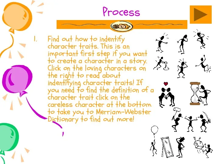 Process Find out how to indentify character traits. This is