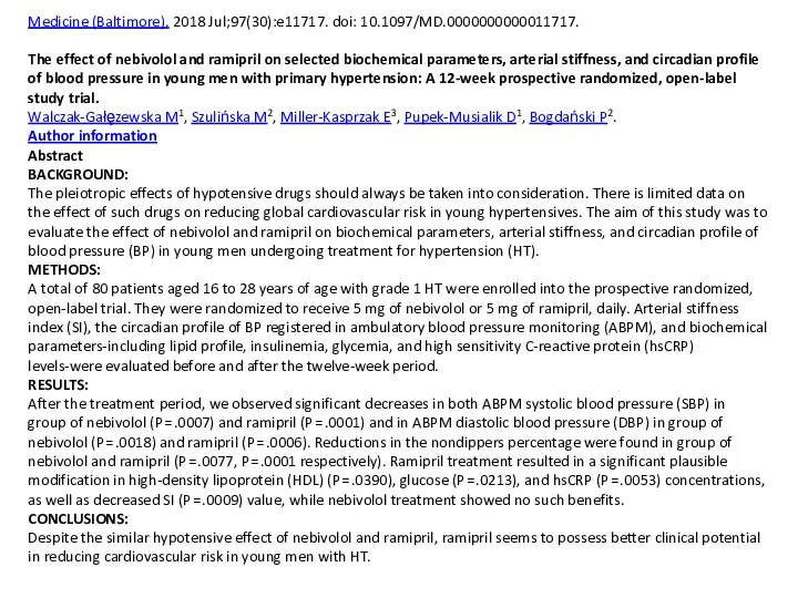 Medicine (Baltimore). 2018 Jul;97(30):e11717. doi: 10.1097/MD.0000000000011717. The effect of nebivolol