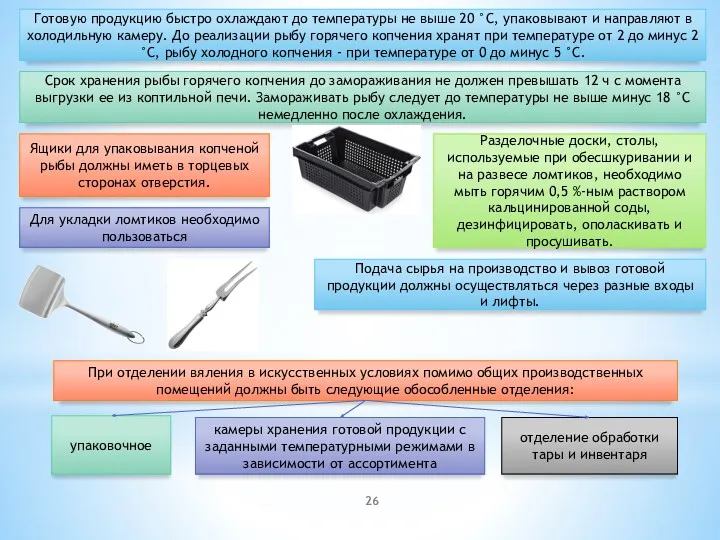 Готовую продукцию быстро охлаждают до температуры не выше 20 °С, упаковывают и направляют