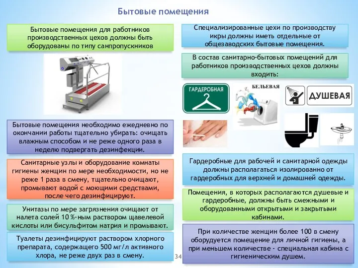 Бытовые помещения Бытовые помещения для работников производственных цехов должны быть оборудованы по типу