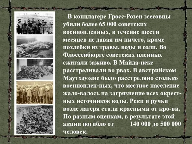 В концлагере Гросс-Розен эсесовцы убили более 65 000 советских военнопленных,