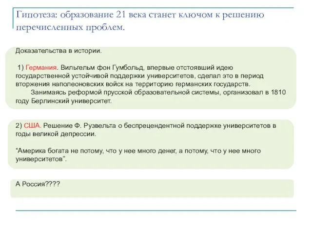 Гипотеза: образование 21 века станет ключом к решению перечисленных проблем.