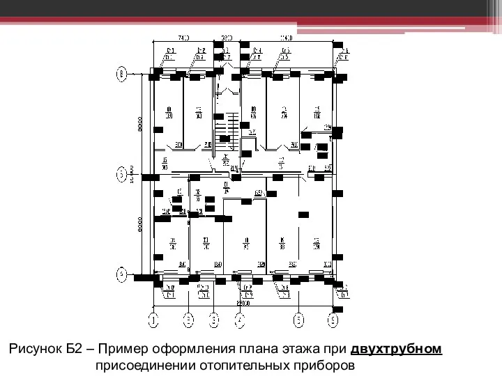 Рисунок Б2 – Пример оформления плана этажа при двухтрубном присоединении отопительных приборов