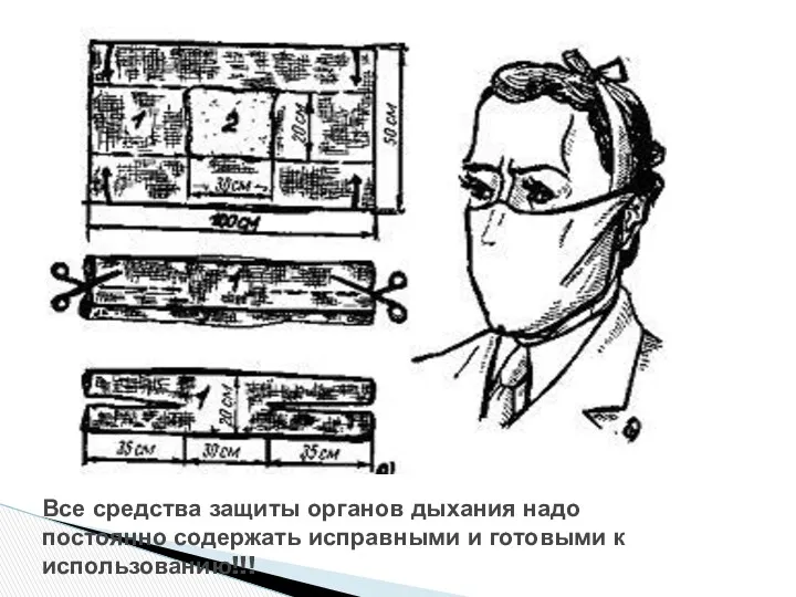 Все средства защиты органов дыхания надо постоянно содержать исправными и готовыми к использованию!!!