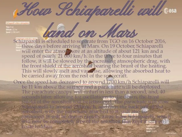 How Schiaparelli will land on Mars Schiaparelli is scheduled to