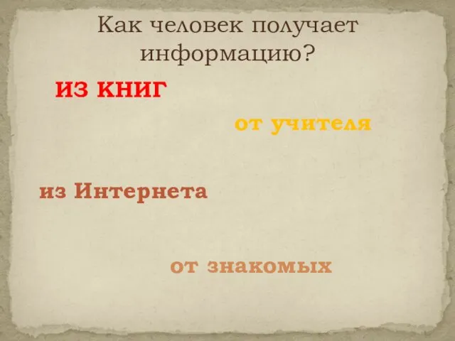 ИЗ КНИГ Как человек получает информацию? от учителя из Интернета от знакомых