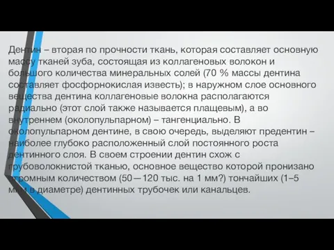 Дентин – вторая по прочности ткань, которая составляет основную массу