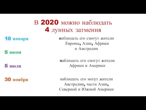 В 2020 можно наблюдать 4 лунных затмения 10 января 5