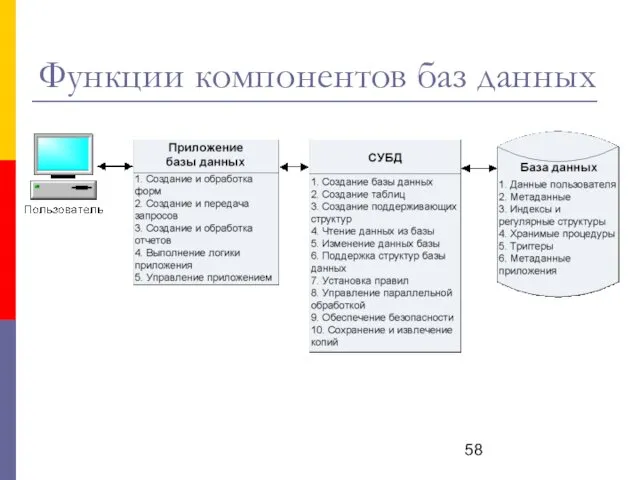 Функции компонентов баз данных