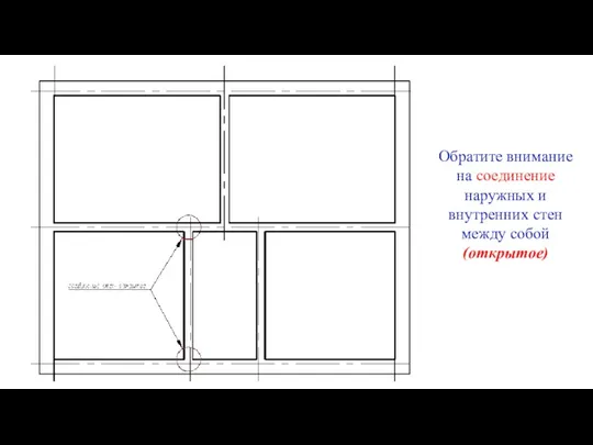 Обратите внимание на соединение наружных и внутренних стен между собой (открытое)