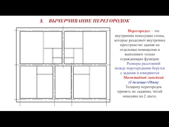 ВЫЧЕРЧИВАНИЕ ПЕРЕГОРОДОК Перегородки – это внутренние ненесущие стены, которые разделяют