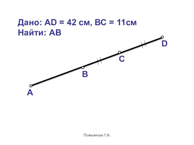 Пожванова Г.А. А В С D Дано: АD = 42 см, ВС = 11см Найти: АВ