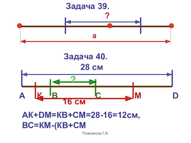 Пожванова Г.А. Задача 39. а ? Задача 40. 16 см