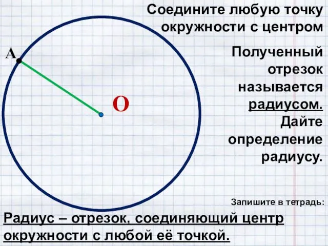 А Соедините любую точку окружности с центром Полученный отрезок называется