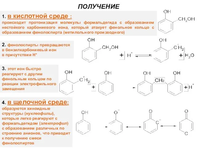 ПОЛУЧЕНИЕ 1. в кислотной среде : происходит протонизация молекулы формальдегида