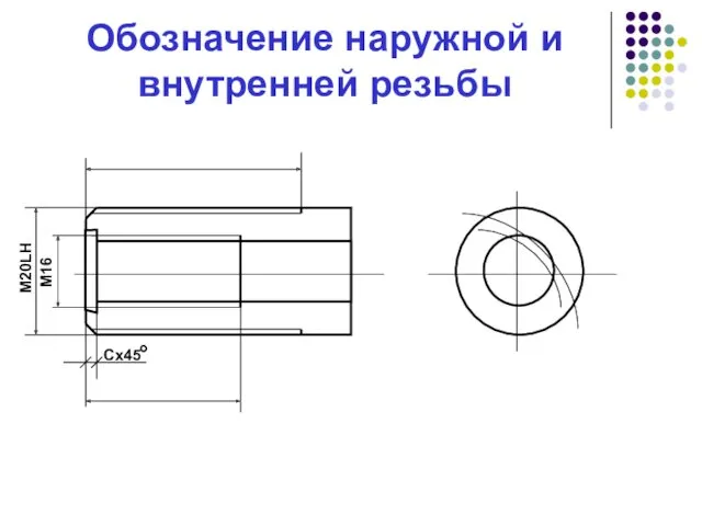 Обозначение наружной и внутренней резьбы М16 М20LH Cх45