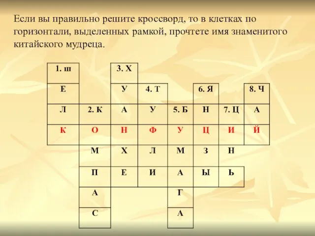 Если вы правильно решите кроссворд, то в клетках по горизонтали,