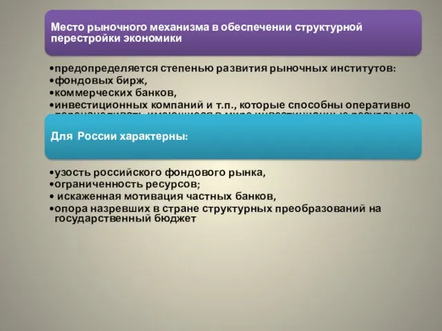 Место рыночного механизма в обеспечении структурной перестройки экономики предопределяется степенью