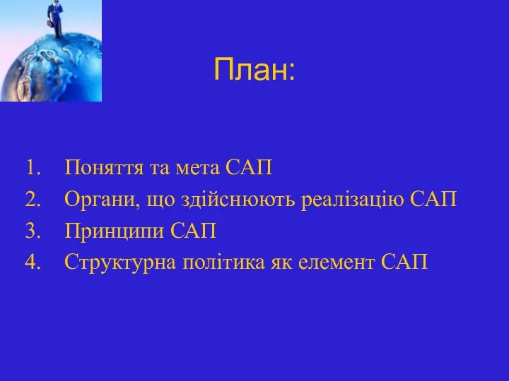 План: Поняття та мета САП Органи, що здійснюють реалізацію САП