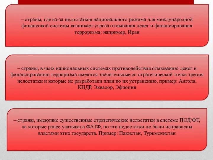 – страны, где из-за недостатков национального режима для международной финансовой