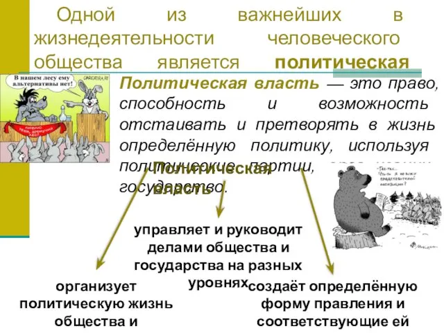 Одной из важнейших в жизнедеятельности человеческого общества является политическая власть.