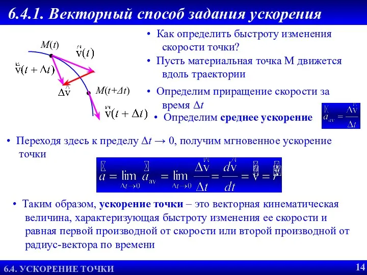 6.4.1. Векторный способ задания ускорения Как определить быстроту изменения скорости