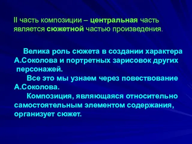 ІІ часть композиции – центральная часть является сюжетной частью произведения.