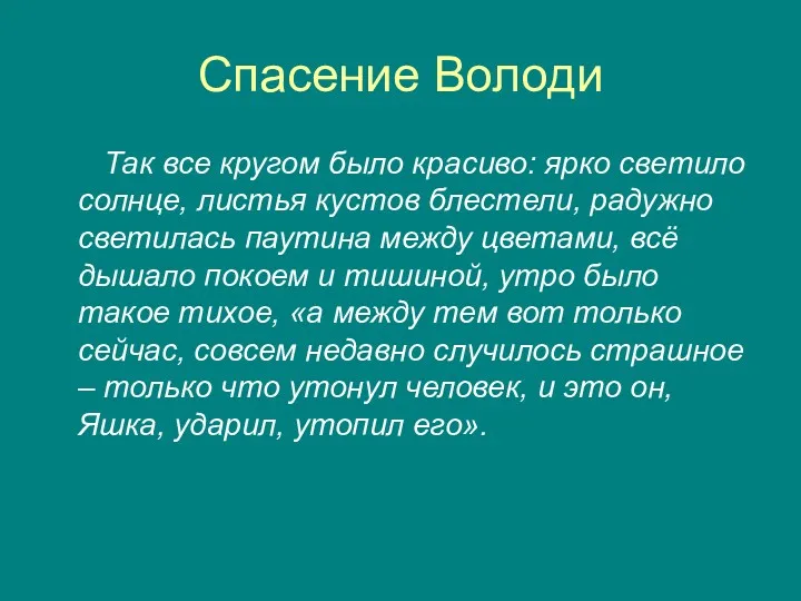 Спасение Володи Так все кругом было красиво: ярко светило солнце,