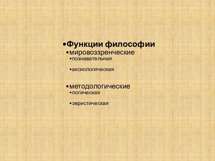 Функции философии мировоззренческие познавательная аксиологическая методологические логическая эвристическая