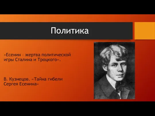 Политика «Есенин – жертва политической игры Сталина и Троцкого». В. Кузнецов. «Тайна гибели Сергея Есенина»