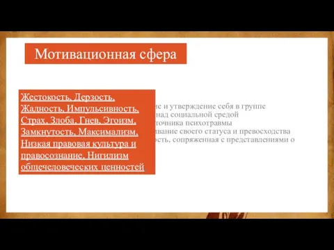 Самоутверждение и утверждение себя в группе Доминирование над социальной средой