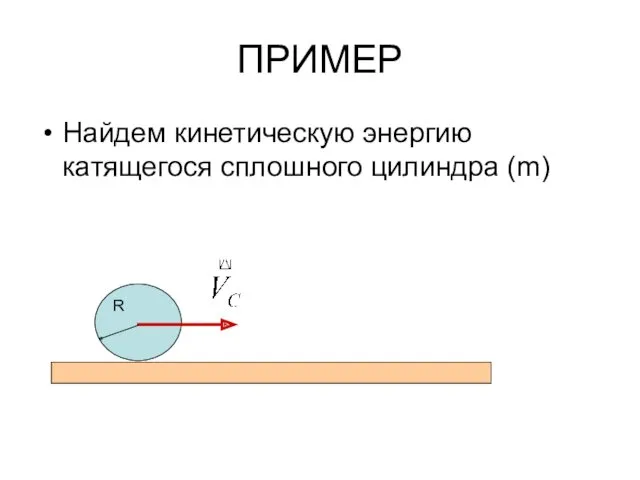 ПРИМЕР Найдем кинетическую энергию катящегося сплошного цилиндра (m) R