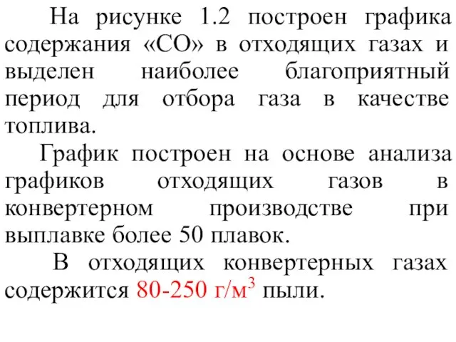 На рисунке 1.2 построен графика содержания «СО» в отходящих газах и выделен наиболее