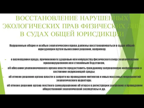 ВОССТАНОВЛЕНИЕ НАРУШЕННЫХ ЭКОЛОГИЧЕСКИХ ПРАВ ФИЗИЧЕСКИХ ЛИЦ В СУДАХ ОБЩЕЙ ЮРИСДИКЦИИ