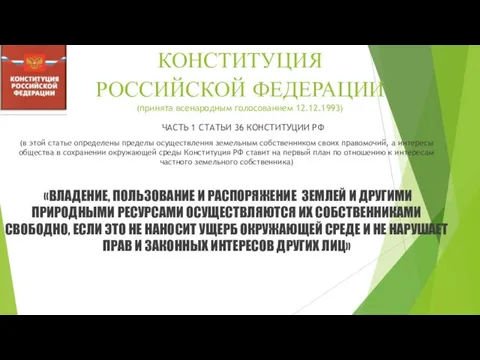 КОНСТИТУЦИЯ РОССИЙСКОЙ ФЕДЕРАЦИИ (принята всенародным голосованием 12.12.1993) ЧАСТЬ 1 СТАТЬИ