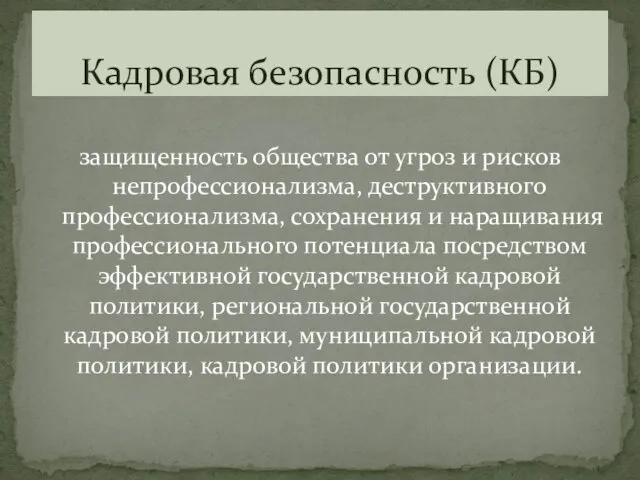 защищенность общества от угроз и рисков непрофессионализма, деструктивного профессионализма, сохранения