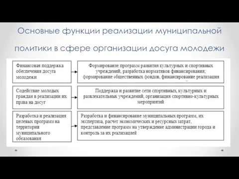 Основные функции реализации муниципальной политики в сфере организации досуга молодежи