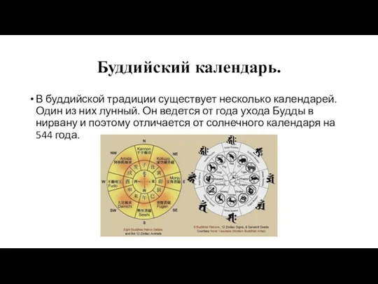 Буддийский календарь. В буддийской традиции существует несколько календарей. Один из них лунный. Он