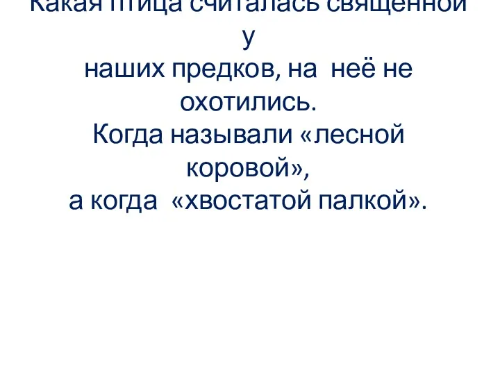 Какая птица считалась священной у наших предков, на неё не охотились. Когда называли