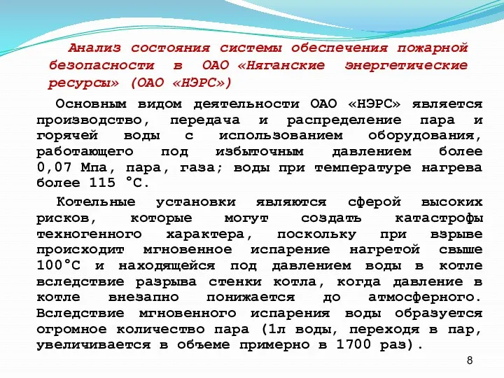 Основным видом деятельности ОАО «НЭРС» является производство, передача и распределение пара и горячей