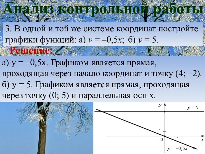 Анализ контрольной работы а) у = –0,5х. Графиком является прямая,