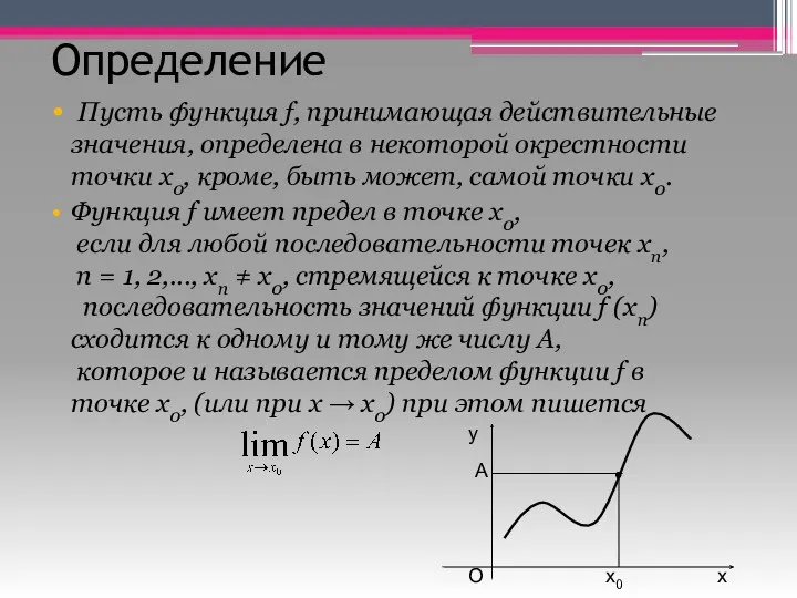 Определение Пусть функция f, принимающая действительные значения, определена в некоторой