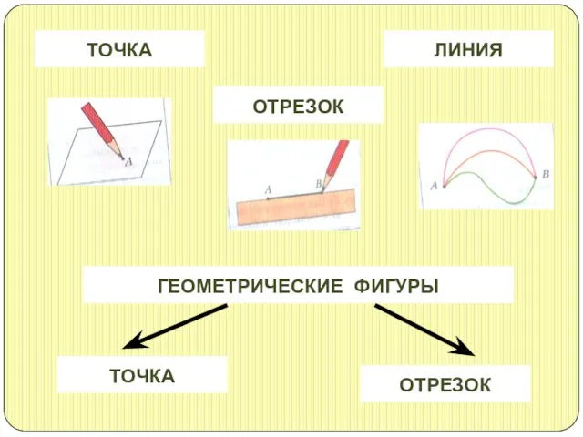 ГЕОМЕТРИЧЕСКИЕ ФИГУРЫ ТОЧКА ЛИНИЯ ОТРЕЗОК ТОЧКА ОТРЕЗОК